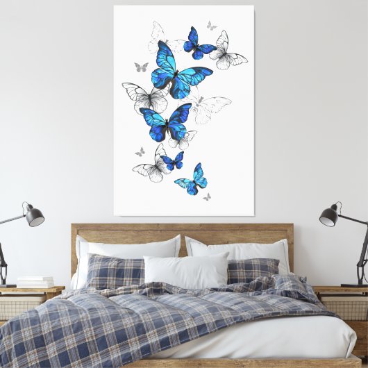 Blue Flying Butterflies Morpho Canvas Afdruk (Insitu (Slaapkamer))