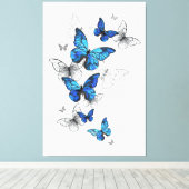 Blue Flying Butterflies Morpho Canvas Afdruk (Insitu (Houten vloer))