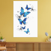 Blue Flying Butterflies Morpho Canvas Afdruk (Insitu (Woonkamer))