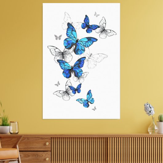 Blue Flying Butterflies Morpho Canvas Afdruk (Insitu (Woonkamer))
