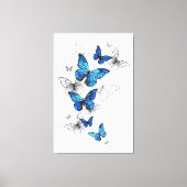 Blue Flying Butterflies Morpho Canvas Afdruk (Voorkant)