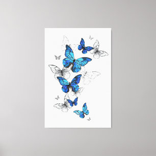 Blue Flying Butterflies Morpho Canvas Afdruk