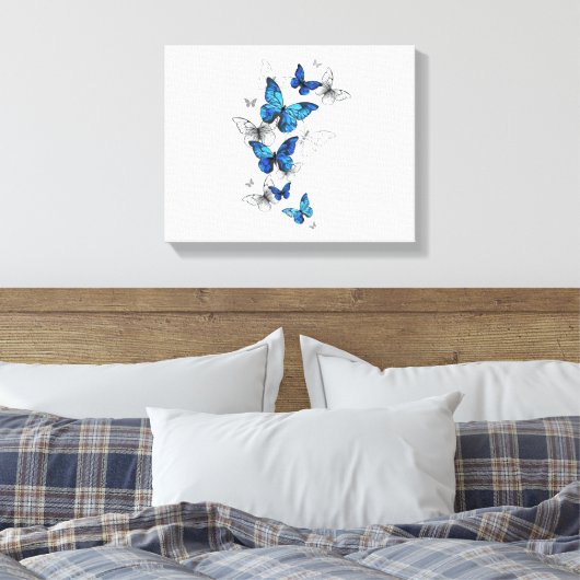 Blue Flying Butterflies Morpho Canvas Afdruk (Insitu (Slaapkamer))