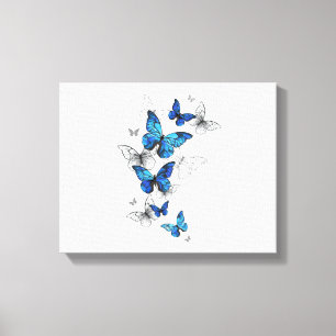 Blue Flying Butterflies Morpho Canvas Afdruk
