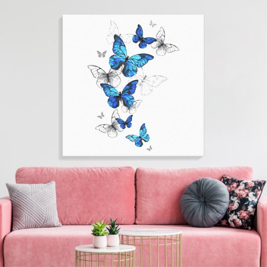 Blue Flying Butterflies Morpho Canvas Afdruk (Insitu (Woonkamer))