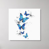 Blue Flying Butterflies Morpho Canvas Afdruk (Voorkant)