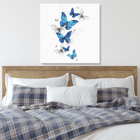 Blue Flying Butterflies Morpho Canvas Afdruk (Insitu (Slaapkamer))