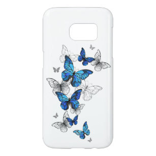 Blue Flying Butterflies Morpho Samsung Galaxy S7 Hoesje