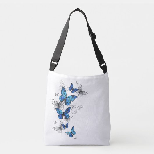Blue Flying Butterflies Morpho Crossbody Tas (Voorkant)