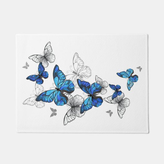 Blue Flying Butterflies Morpho Deurmat (Voorkant)