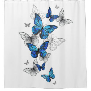 Blue Flying Butterflies Morpho Douchegordijn