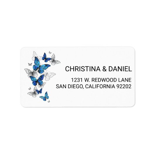 Blue Flying Butterflies Morpho Etiket (Voorkant)