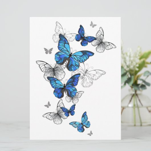 Blue Flying Butterflies Morpho Feestdagenkaart (Staand voorkant)