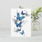 Blue Flying Butterflies Morpho Feestdagenkaart (Staand voorkant)