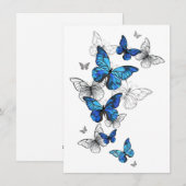 Blue Flying Butterflies Morpho Feestdagenkaart (Voorkant / Achterkant)