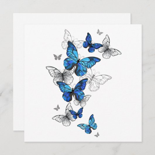 Blue Flying Butterflies Morpho Feestdagenkaart (Voorkant / Achterkant)