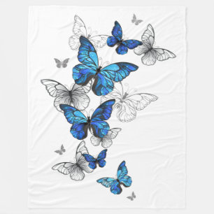 Blue Flying Butterflies Morpho Fleece Deken