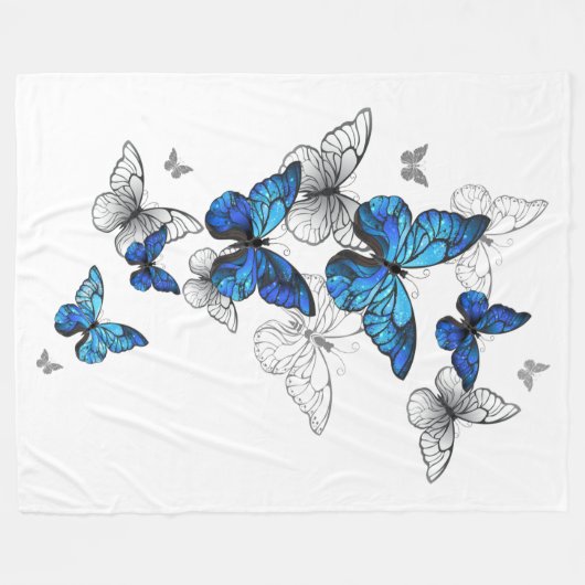 Blue Flying Butterflies Morpho Fleece Deken (Voorkant (Horizontaal))