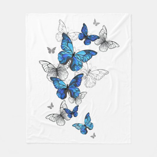 Blue Flying Butterflies Morpho Fleece Deken (Voorkant)