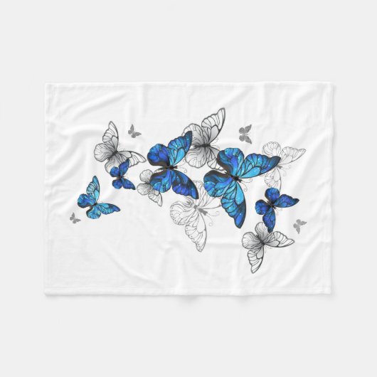 Blue Flying Butterflies Morpho Fleece Deken (Voorkant (Horizontaal))