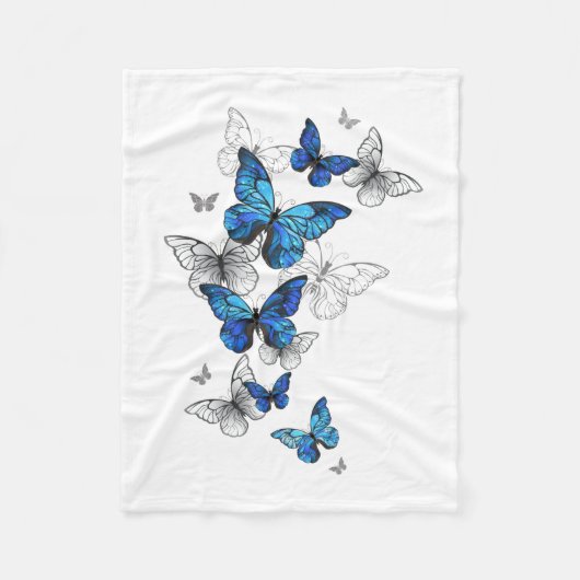 Blue Flying Butterflies Morpho Fleece Deken (Voorkant)