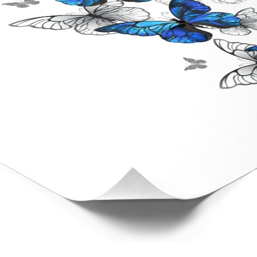 Blue Flying Butterflies Morpho Foto Afdruk (Hoek)