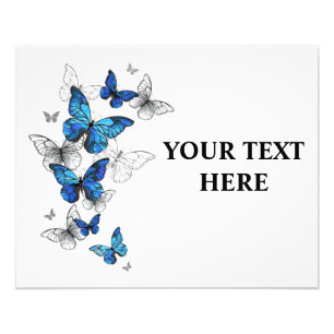 Blue Flying Butterflies Morpho Foto Afdruk