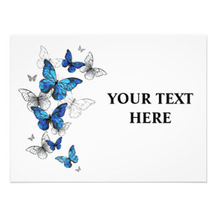 Blue Flying Butterflies Morpho Foto Afdruk