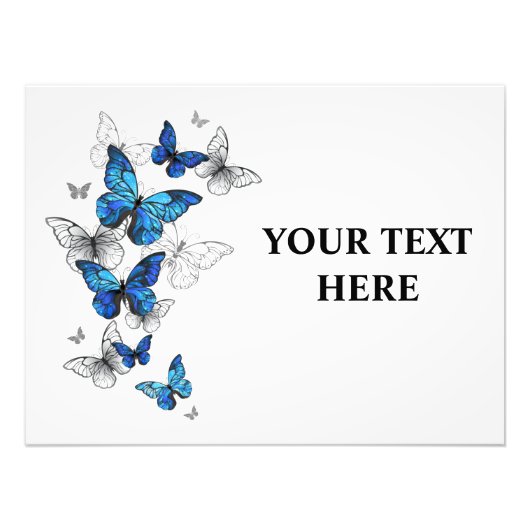 Blue Flying Butterflies Morpho Foto Afdruk (Voorkant)