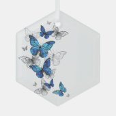 Blue Flying Butterflies Morpho Glas Ornament (Voorkant)