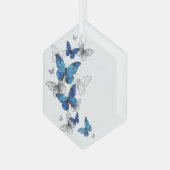 Blue Flying Butterflies Morpho Glas Ornament (Voorkant links)