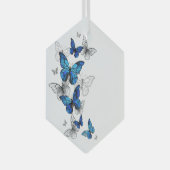Blue Flying Butterflies Morpho Glas Ornament (Voorkant Rechts)
