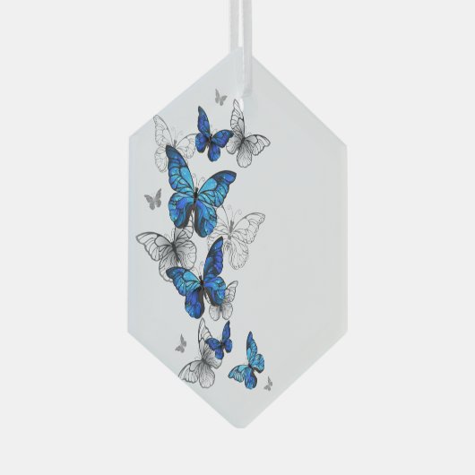 Blue Flying Butterflies Morpho Glas Ornament (Voorkant Rechts)