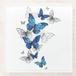 Blue Flying Butterflies Morpho Glazen Onderzetter