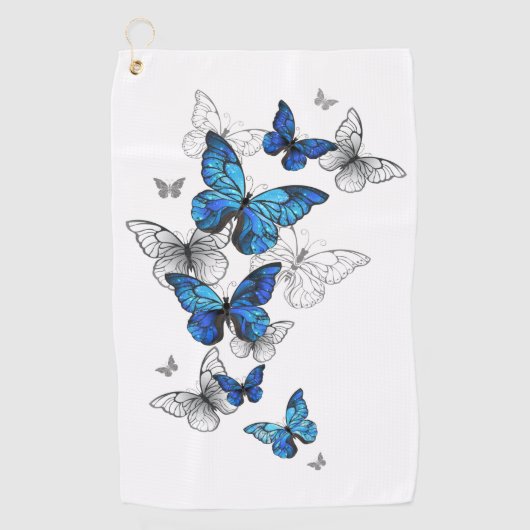 Blue Flying Butterflies Morpho Golfhanddoek (Voorkant)