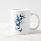 Blue Flying Butterflies Morpho Grote Koffiekop (Rechts)