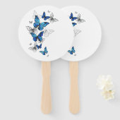 Blue Flying Butterflies Morpho Handwaaier (Voorkant en achterkant)