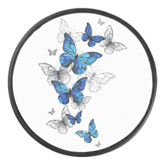 Blue Flying Butterflies Morpho Hockey Puck (Voorkant)