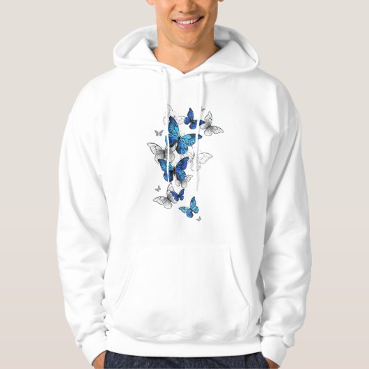 Blue Flying Butterflies Morpho Hoodie (Voorkant)