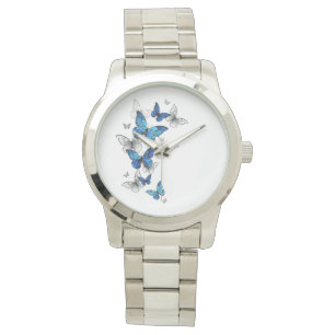 Blue Flying Butterflies Morpho Horloge