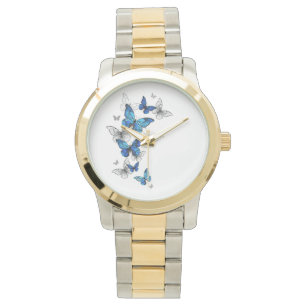 Blue Flying Butterflies Morpho Horloge