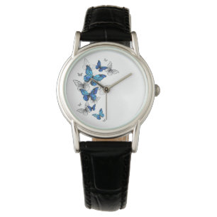 Blue Flying Butterflies Morpho Horloge