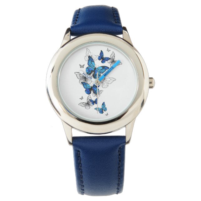 Blue Flying Butterflies Morpho Horloge (Voorkant)