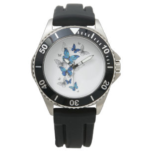 Blue Flying Butterflies Morpho Horloge