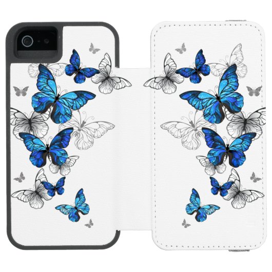 Blue Flying Butterflies Morpho Incipio iPhone Portemonnee Hoesje (Agenda Open)