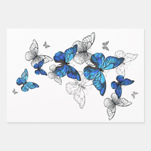 Blue Flying Butterflies Morpho Inpakpapier Vel (Voorkant)