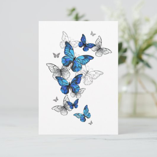 Blue Flying Butterflies Morpho Kaart (Staand voorkant)