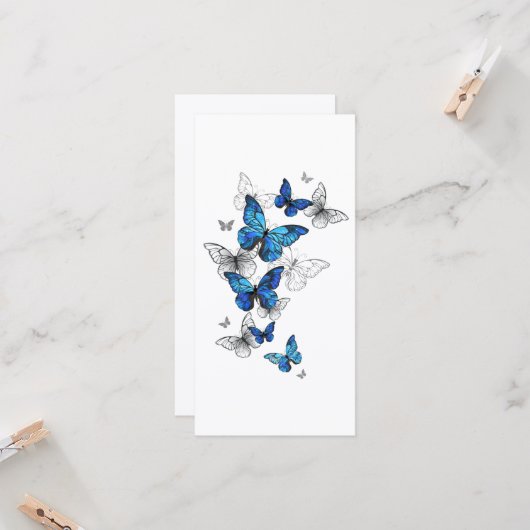 Blue Flying Butterflies Morpho Kaart (Voorkant / Achterkant in situ)