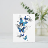 Blue Flying Butterflies Morpho Kaart (Staand voorkant)