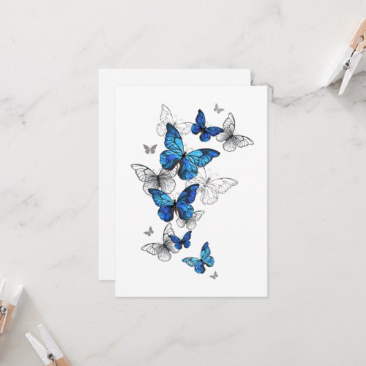 Blue Flying Butterflies Morpho Kaart (Voorkant / Achterkant in situ)